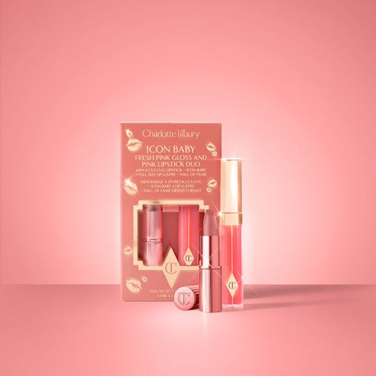 charlotte tilbury icon baby fresh pink gloss and pink lipstick duo