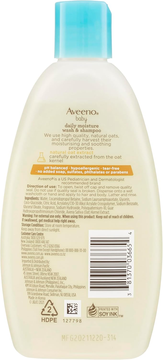 Aveeno Baby Daily Moisture Wash and Shampoo 236ml - sheesha