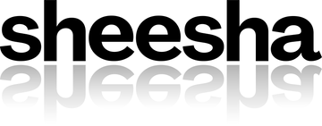Black 'sheesha' logo with reflection on a white background