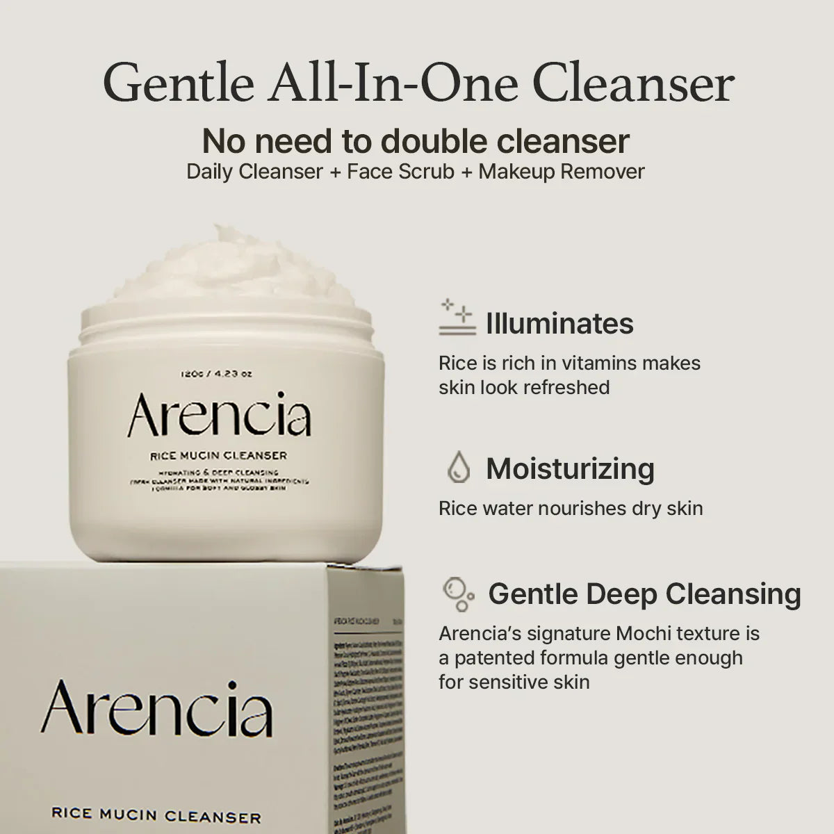 Arencia Rice Mucin Cleanser 120g - sheesha