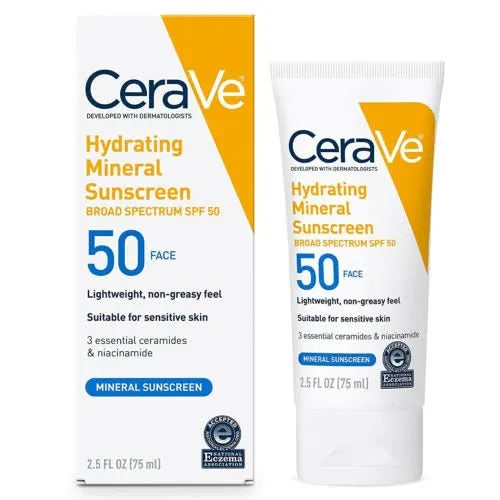 CeraVe Hydrating Mineral Face Sunscreen SPF 50 75ml – Mineral Facial Sunscreen