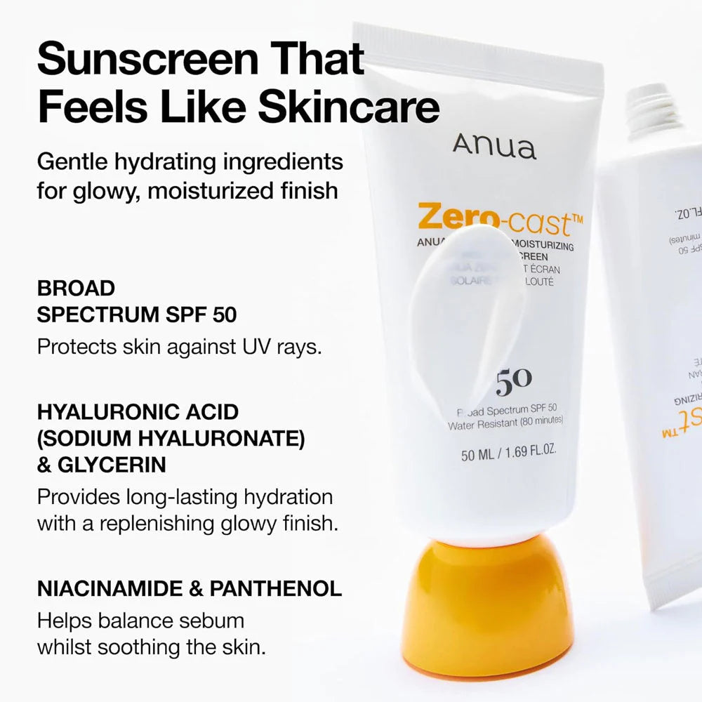 Anua Zero-Cast Moisturising Finish Sunscreen SPF 50+ 50ml